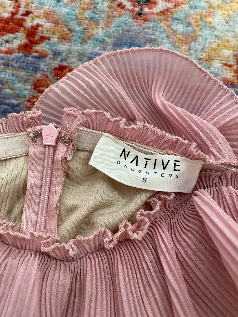 Pink Ruffled Embroidered Mini Dress - Picture 3 of 4